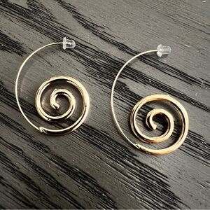 New! 18K Gold Plated Spiral Coiled Bohemian Hoop Earrings w Gift Bag